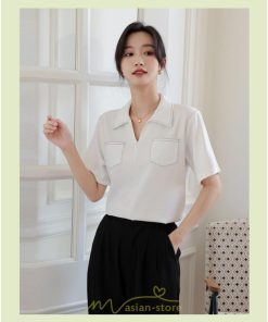 シャツ・ブラウス | シャツ ブラウス レディース 半袖 白 オフィス ビジネス 事務服 制服 リクルート おしゃれ 無地 開襟 日常 柔らかい 胸ポケット フランス風 夏コーデ お出かけ