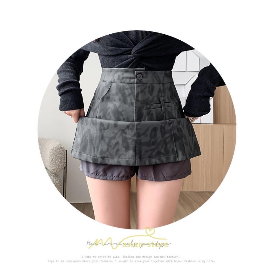 スカート | ミニレザーレディース タイト 秋 冬 ヒョウ柄 Aライン ハイウエスト おしゃれ 新作 可愛い フェイクレザー 着痩せ オシャレ