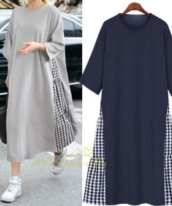 マキシ | ワンピース レディース 40代 ロングワンピース 春夏 切り替え チェック柄 お洒落 長袖 ゆったり カジュアル 通勤 30代 体型カバー 重ね着風 着痩せ 大きいサイズ