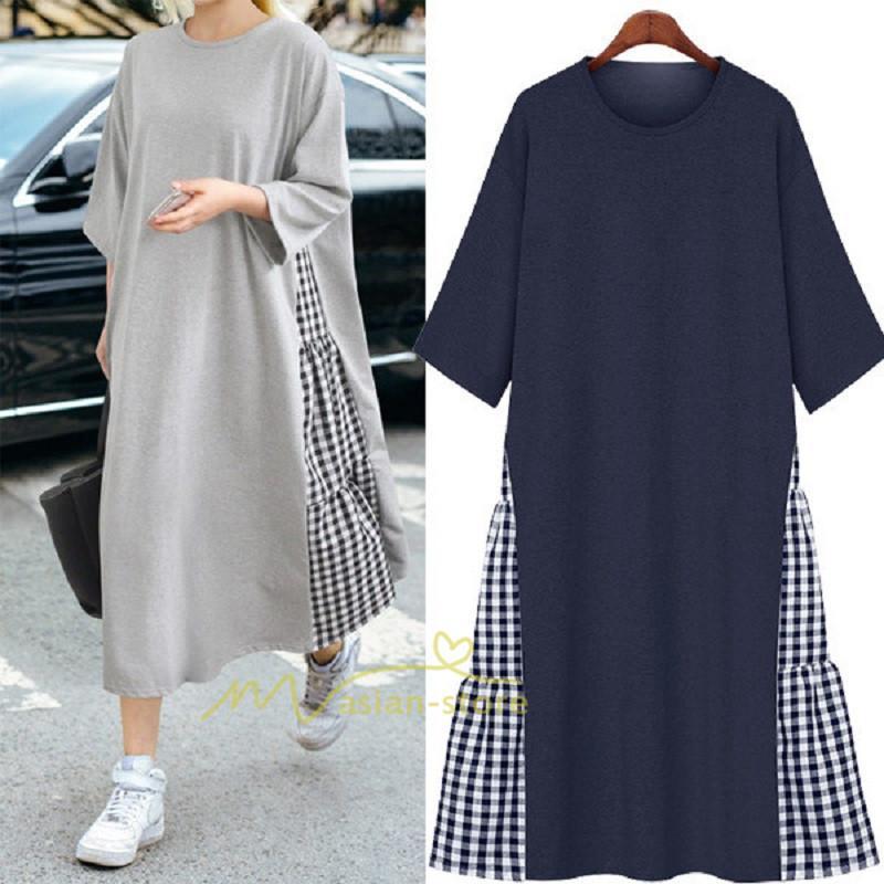 マキシ | ワンピース レディース 40代 ロングワンピース 春夏 切り替え チェック柄 お洒落 長袖 ゆったり カジュアル 通勤 30代 体型カバー 重ね着風 着痩せ 大きいサイズ