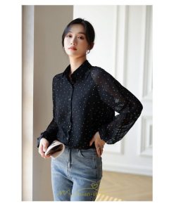 シャツ・ブラウス | ブラウス レディース きれいめ 40代 春秋新作 オシャレブラウス シャツ 長袖トップス Vネックブラウス 大人 シャツ30代 ゆったり 通勤 50代 ドット柄