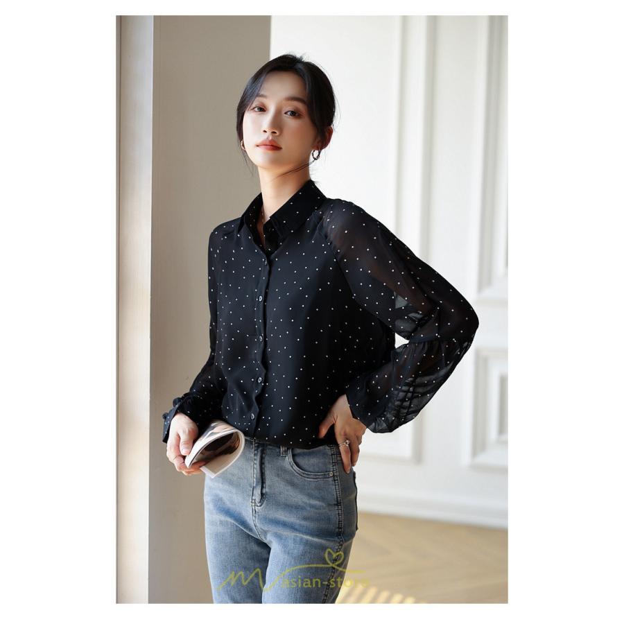 シャツ・ブラウス | ブラウス レディース きれいめ 40代 春秋新作 オシャレブラウス シャツ 長袖トップス Vネックブラウス 大人 シャツ30代 ゆったり 通勤 50代 ドット柄