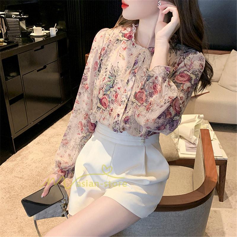 シャツ・ブラウス | ブラウス レディース きれいめ 40代 春夏秋新作 オシャレシフォンブラウス 花柄シャツ 長袖トップス 大人 通勤OL リボン付き シャツ30代 ゆったり 50代 上品