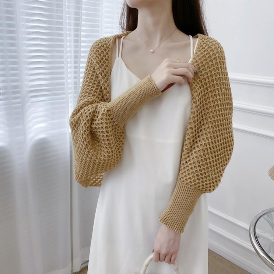 透かし編みトップス | ニットカーディガン レディース ショール