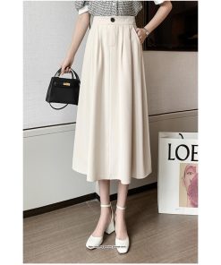 スカート | ロングAラインミモレ丈 フリル高見え ハイウエスト 秋冬 無地 ゆったり キレイめ 通勤 お出かけ デート 通学 着痩せ