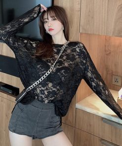 透かし編みトップス | シースルーレーストップス 花柄 春