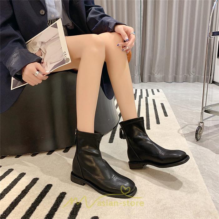 ショートブーツ | ブーツ レディース グランドトゥ 痛くない 歩きやすい 疲れない 滑りにくい 履きやすい ブラック オフホワイト カーキ ブラウン 22.5cm-25cm 黒