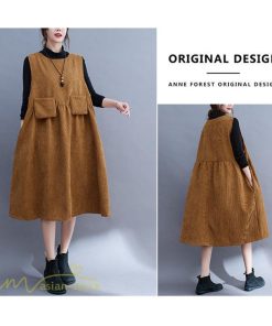 ノースリーブ | ワンピース 秋 冬 レディース 無地 可愛い 新作 丸首 コーデュロイ ひざ丈 ミディアムワンピース ゆったり シンプル ゆるワンピース プルオーバー