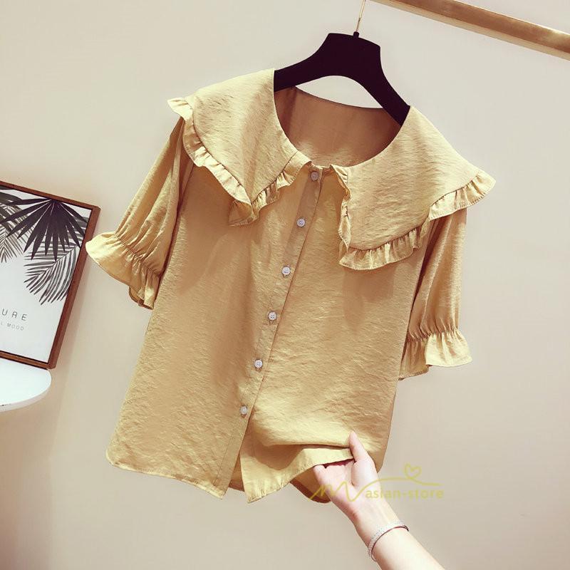 シャツ・ブラウス | ブラウス シャツ レディース スクエアネック 半袖 可愛い ブラウス 着痩せ 半袖トップス ベルスリーブ きれいめ 通勤 デイリーコーデ 韓国ファッション