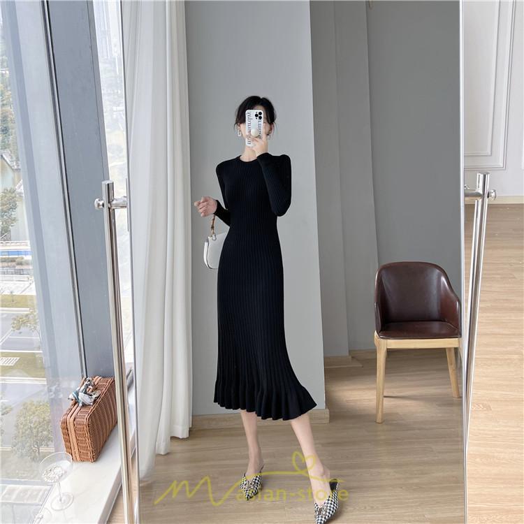 ニットワンピース | ロングワンピース ワンピース レディース ロング丈 秋 冬 マーメイド 着痩せ セクシー 足細効果 韓国風 20代30代40代50代 フェミニン