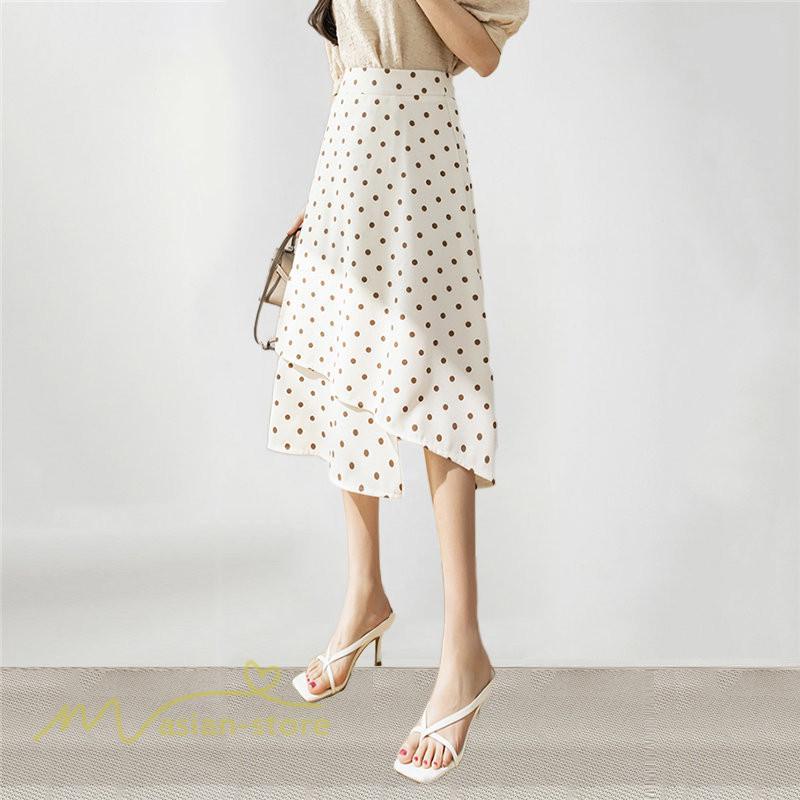 スカート | ロング 水玉 春夏 Aラインエレガント レディース 40代 ハイウェストボトムス 大人 通勤OL 体型カバー 20代 オシャレ30代 50代