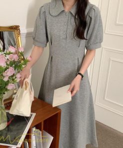 マキシ | ワンピース レディース 半袖 シャツワンピース ロングワンピース 無地 半袖ワンピース シンプル 春 夏 秋 グレー かわいい ブラック フリーサイズ 2色