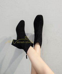 ショートブーツ | ブーティー ブーツ レディース シューズ 靴 太ヒール チャンキーヒール スエードブーツ くつ 後ろファスナー 美脚 春秋冬 大人 黒靴 スエード調