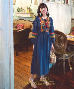 マキシ | ワンピース 個性的 ロングワンピース 細見えワンピース エスニック 綿麻 リゾート ワンピ 長袖 刺繍 カジュアル 大人 春夏秋 きれいめ 上品 ゆったり 体型カバー