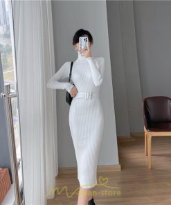 ニットワンピース | レディース 冬 きれいめ ニットフレア ロング おしゃれ タートルネック 秋冬 送料無料 可愛い 20代30代40代50代 ベルト付き おしゃれ 通勤