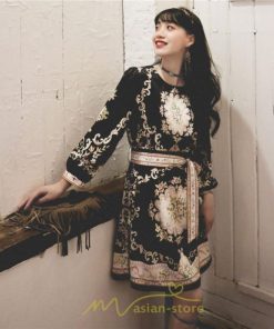 ミニ丈 | ワンピース 長袖 膝上 ひざ上 夏 秋 きれいめ レディース 大人 カジュアル かわいい 上品 リゾート お出かけ ワンピ 小柄 赤 黒 花柄 低身長 二色展開