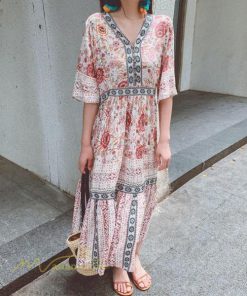 マキシ | 夏ワンピース ロングワンピース フレアワンピース 五分袖 落ち感 涼しい Vネック 大人 可愛い 旅行 パーティードレス お呼ばれワンピース 30代40代 ビーチ