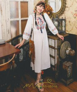 マキシ | ロングワンピース  レディース 夏 秋 夏秋 リゾート ロング ワンピ 長袖 大人 白 黄色 青 赤 四色展開 がーりー 刺繍 レトロ風 かわいい おしゃれ きれいめ 上品