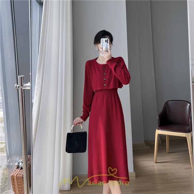 ニットワンピース | セットアップ レディース 秋冬 きれいめ ロング丈無地 20代30代40代50代 長袖 可愛い お出かけ 大人 通勤 韓国風 着痩せ