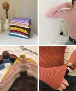 ニット・セーター | リブ ニットトップス タートルネック無地