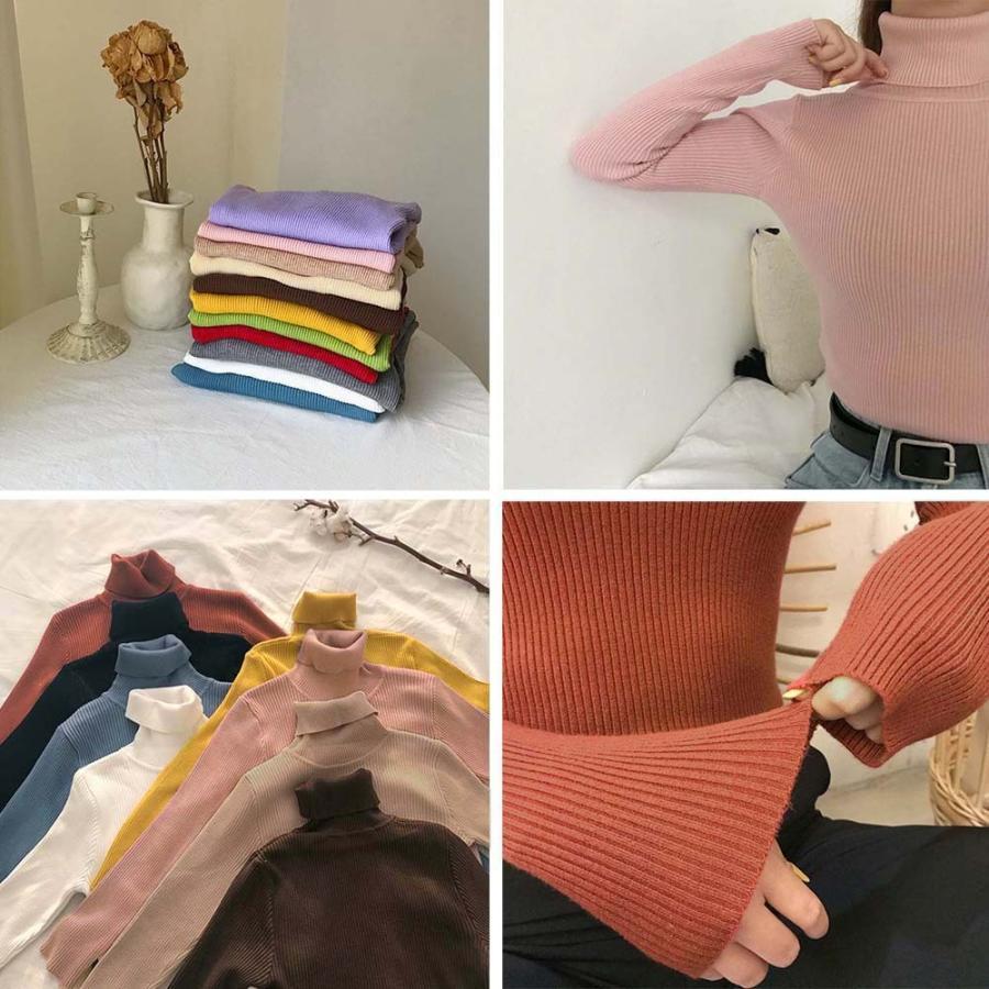 ニット・セーター | リブ ニットトップス タートルネック無地