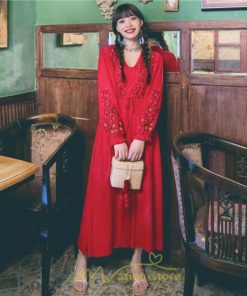 マキシ | ロングワンピース レディース ワンピ 夏 秋 長袖 可愛い 部屋着 リゾート Vネック 綿麻 花柄 高見え 旅行 20代30代40代 エスニック風 細見え レトロ風 お泊り