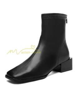 ショートブーツ | ブーツ レディース シューズ 靴 太ヒール チャンキーヒール ブーティー スクエアトゥ 合皮ブーツ COS 後ろファスナー PUブーツ コスプレ くつ