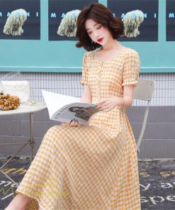 マキシ | ワンピース レディース チェック柄 きれいめ おしゃれ ゆったり ロング丈 着痩せ 春 夏 着痩せ ロングワンピース 上品 韓国風 バックファスナー エレガント