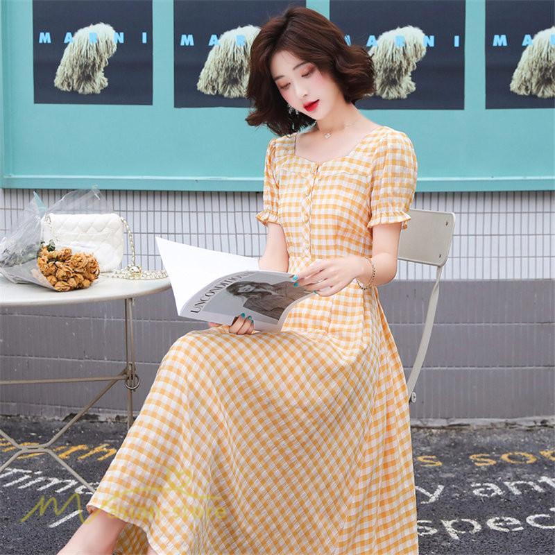 マキシ | ワンピース レディース チェック柄 きれいめ おしゃれ ゆったり ロング丈 着痩せ 春 夏 着痩せ ロングワンピース 上品 韓国風 バックファスナー エレガント