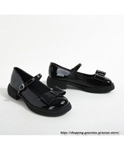 パンプス | ラウンドトゥ ストラップ 厚底 レディースシューズ 太ヒール ぺたんこ ベーシック 黒白蝶 無地 靴 26.5cm 上品 大きいサイズ 大人