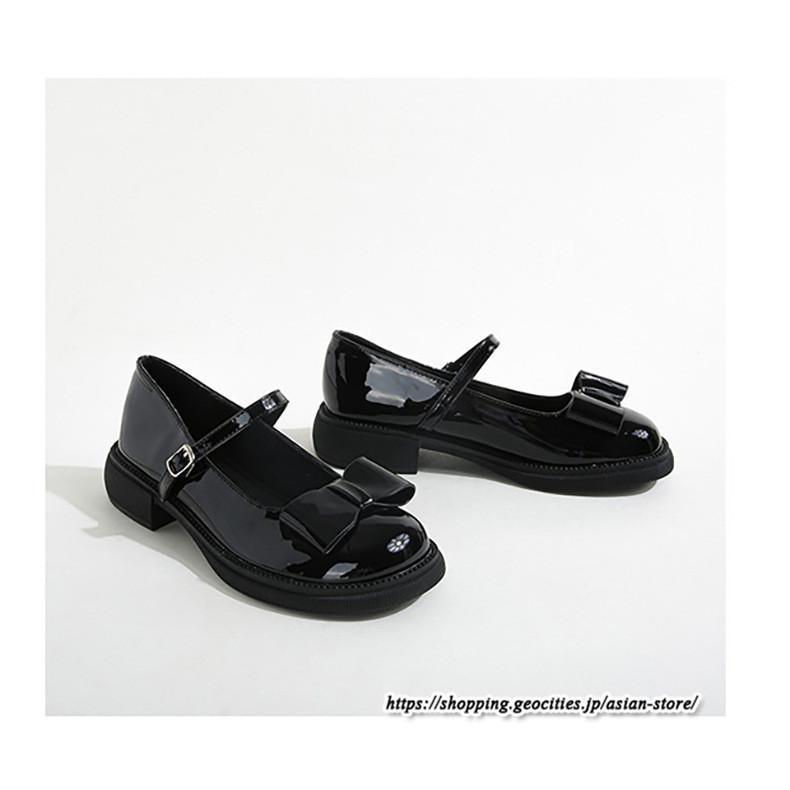 パンプス | ラウンドトゥ ストラップ 厚底 レディースシューズ 太ヒール ぺたんこ ベーシック 黒白蝶 無地 靴 26.5cm 上品 大きいサイズ 大人