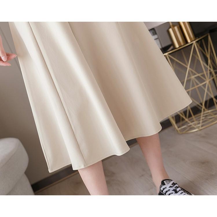 スカート | ミモレフレアAライン無地 エレガント 大きいサイズ 裾広い ハイウエスト 着痩せ 裏地付き 後ろファスナー レディース 通学通勤 体型カバー