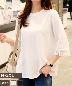 ｔシャツ・カットソー | トップス レディースTシャツ 大きいサイズ ゆったり シャツ 春夏 カジュアル 20代 30代 ビックティーシャツ カットソーTシャツ 丸首 7分袖 トレンド レース