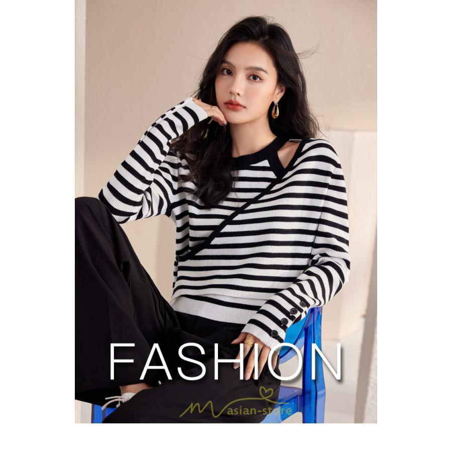 ニット・セーター | ニット トップス レディース セーター 長袖 体型カバー 30代 40代 50代 ボーダー柄 着痩せ お出かけ 送料無料 オシャレ 可愛い 着回し 部屋着 秋冬コーデ