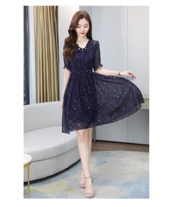 ミディアム | サマーワンピース レディース 半袖 薄手 透け感 Vネック おしゃれ カジュアル ミディアムワンピース フレア 大きいサイズ 星柄 XXL きれいめ 可愛い ワンピース