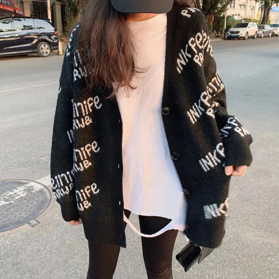 ニット・セーター | 英字ロゴニットカーディガンレディース