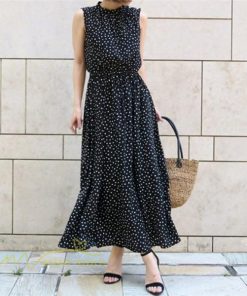 マキシ | ワンピース サマー 夏新作 ロングワンピース ドット柄 レディース 40代 50代 着痩せ 上品 ノースリーブ フレア エレガント 黒 30代 気質 白 20代