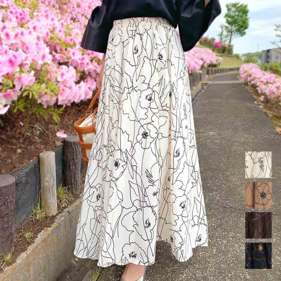 マキシスカート | 柄 ロングスカート 春 ウエストゴム スカート ミモレ丈スカート