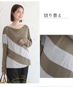 ｔシャツ・カットソー | カットソー レディース 長袖tシャツ シンプル ゆったり 着痩せ 体型カバー 長袖 秋コーデ ボートネック 切り替え 大人 Tシャツ 大人 カジュアル フリーサイズ