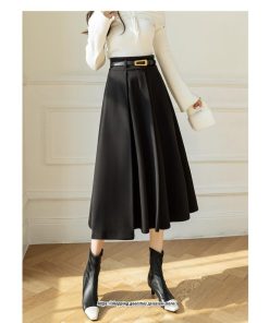 スカート | フレアロング ロング丈フレア秋 冬 秋冬  ミモレ ミモレ丈フレアおしゃれ プリーツ あったか あったか キレイめ ラシャ 通勤 通学