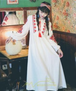 マキシ | 花柄ワンピース 丸首  リゾート ワンピース レディース 長袖 夏秋 ロング丈 マキシ丈 大人 上品 刺繍 綿麻 二次会 女子会 旅行 お出かけ コットン バカンス