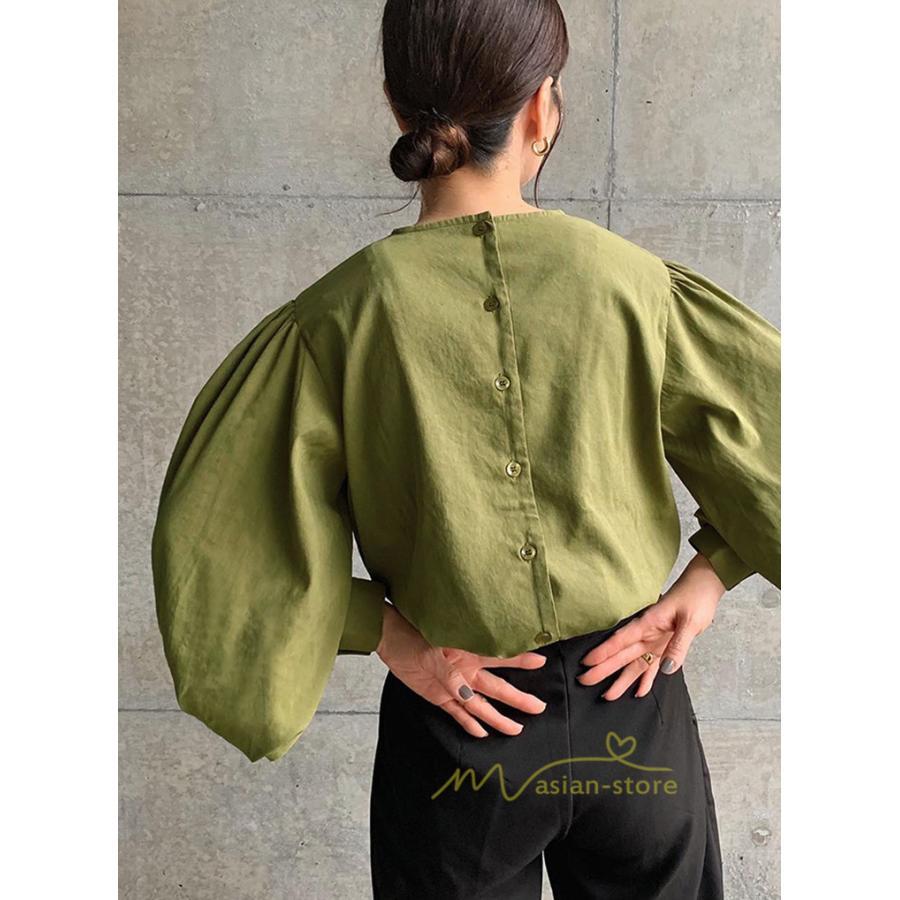 シャツ・ブラウス | 長袖ブラウス 綿100%ブラウス レディース シャツ 秋物 パフスリーブブラウス 無地 トップス 長袖 夏秋物 20代30代 可愛い ゆったりシルエット OL 大人