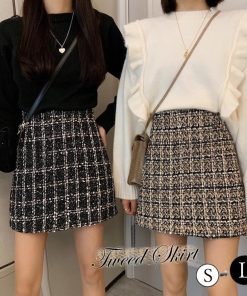 ひざ丈スカート | タイトスカート ハイウエスト チェック柄 レディース 台形スカート スカート ミニスカート ツイード