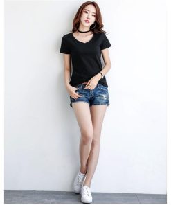 ｔシャツ・カットソー | Tシャツ レディース 半袖 夏Tシャツ サマー Vネック 無地 スリム 可愛い 綿