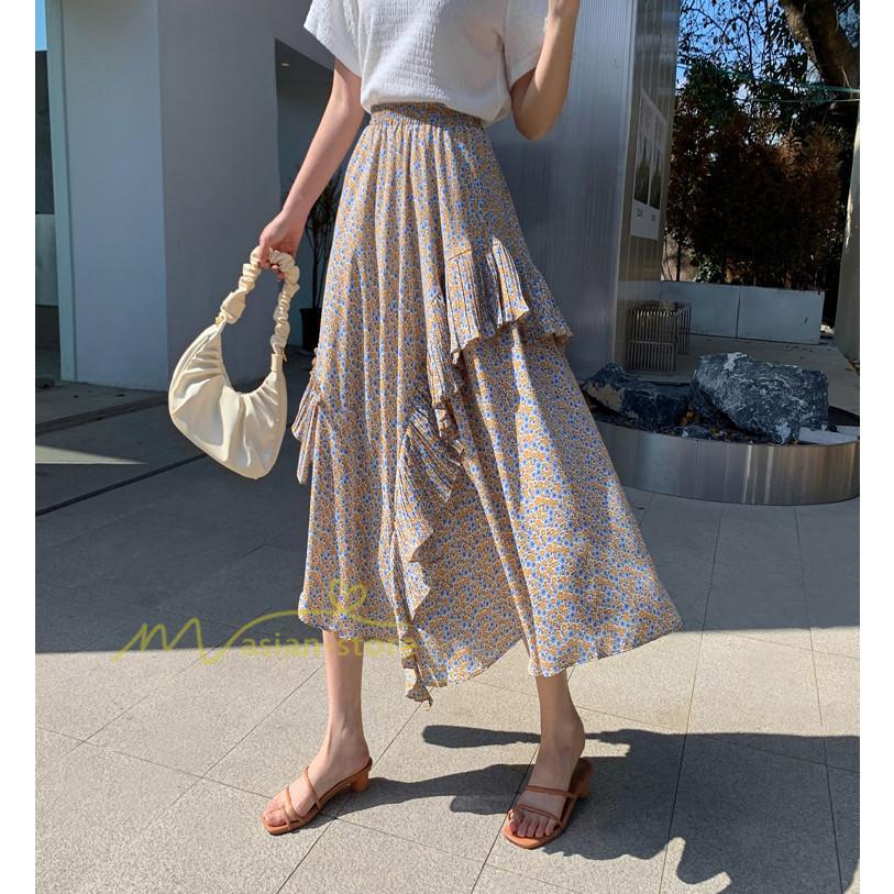 スカート | シフォンスカートマキシスカートフレアシフォンマキシ丈スカート夏 リゾートウエストゴムロングスカート結婚式 20代30代40代50代 カジュアル 不規則