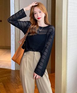 透かし編みトップス | 透かし編みニットレディースメッシュニット