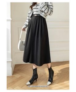 スカート | ロング レディース ロングフレア冬 ミモレ丈 暖かい ボトムス  ロング丈 ベルト付き 2022年秋冬 暖か 通学 通勤 ラシャ