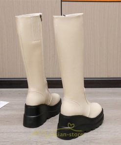 ロングブーツ | レディース ブーツ 厚底 歩きやすい 痛くない 定番 カジュアル 人気ブーツ ファスナー 黒 ブラック シンプル 美脚 おしゃれ 白 オフホワイト