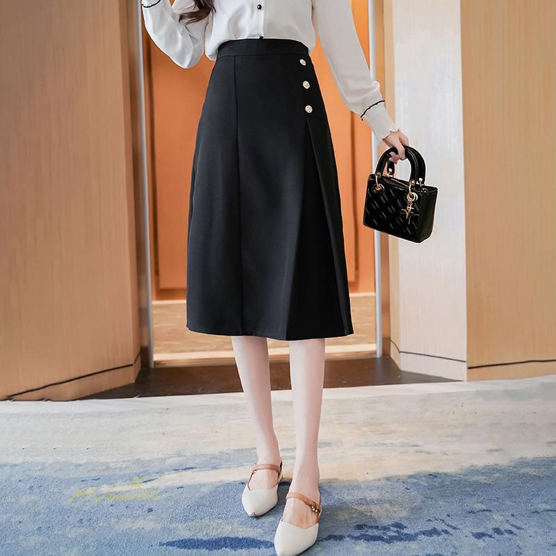 スカート | Aラインタイトビジネスフォーマル OL オフィス 黒ハイウエスト エレガント 着痩せ ヒップアップ シルエット