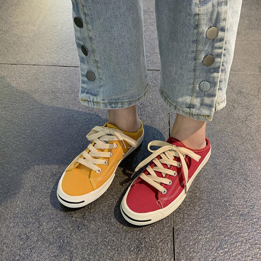 シューズ | スニーカー キャンバス 歩きやすい スリッポン かかとなし ローカット レディース スニーカー 春夏 美脚 スニーカー